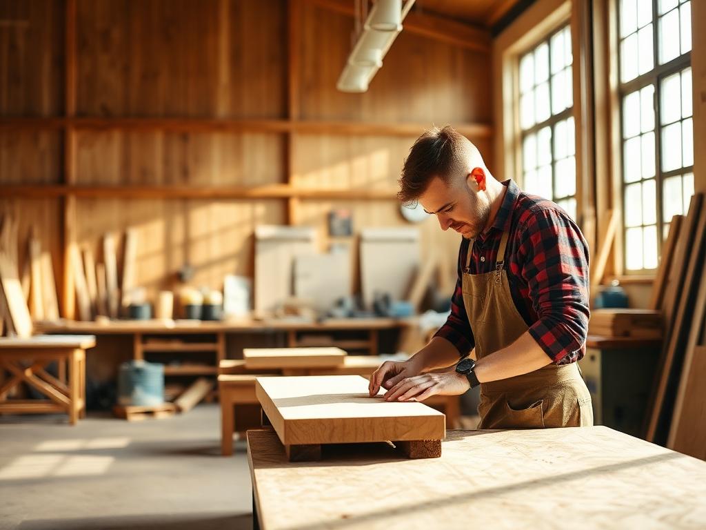 Nederlandse timmerman aan het werk in een lichte werkplaats
